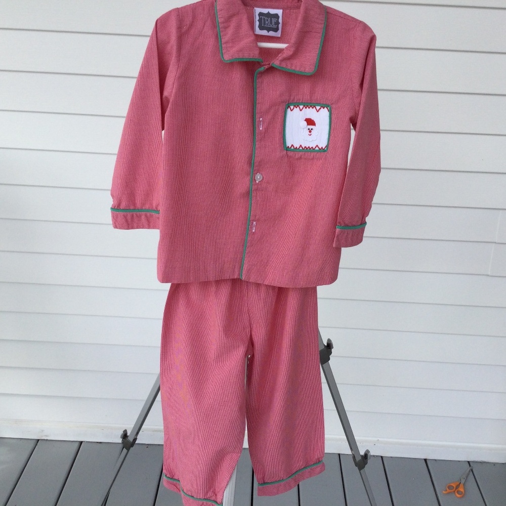 True White & Red Check Cotton Button Down Pajama Set, size 3T Christmas Pajamas